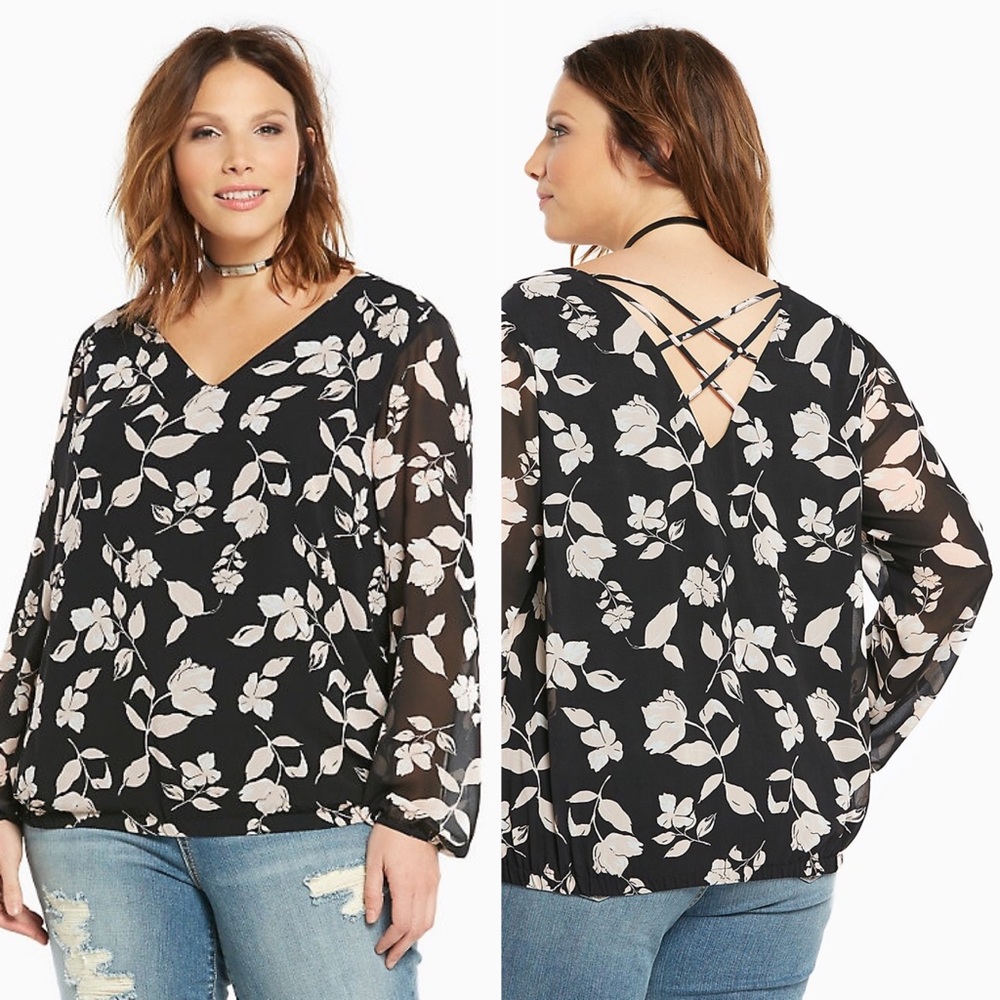Torrid size 3 Floral Crossback Banded Bottom Top